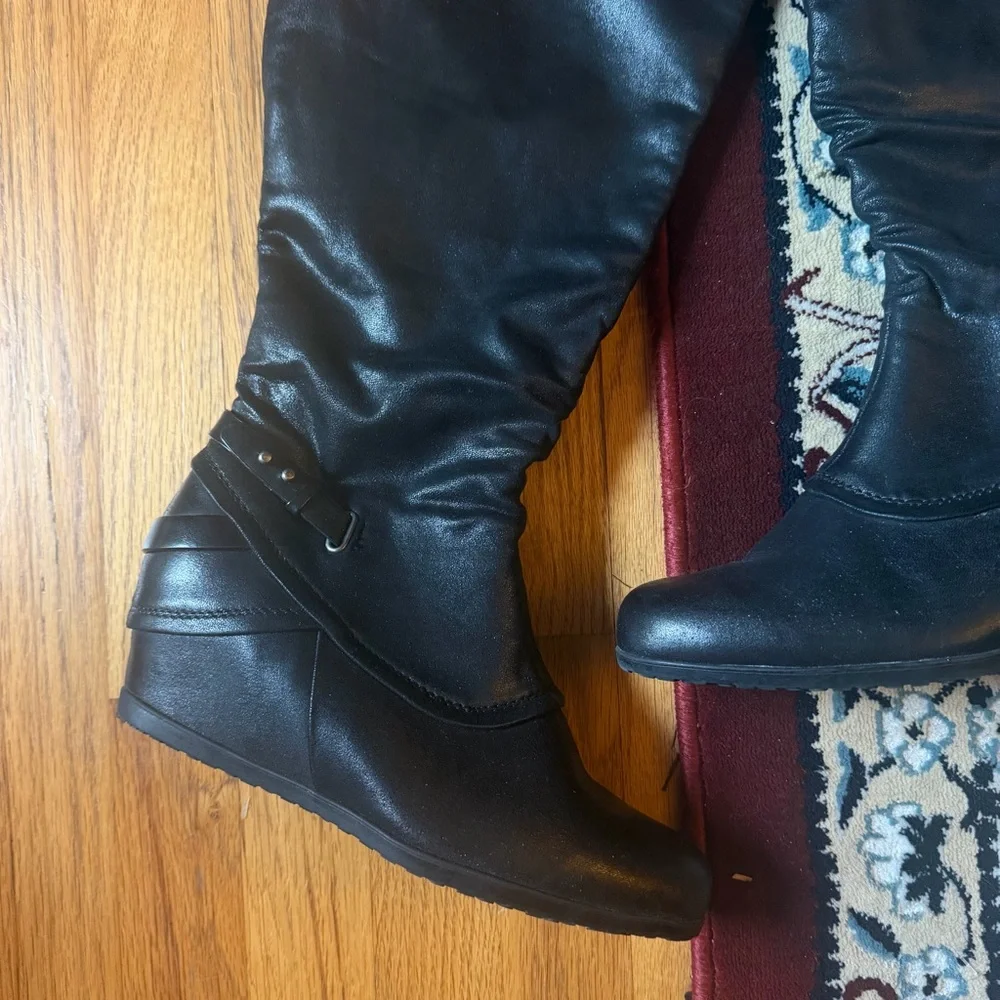 Y2K grunge knee high wedge boots